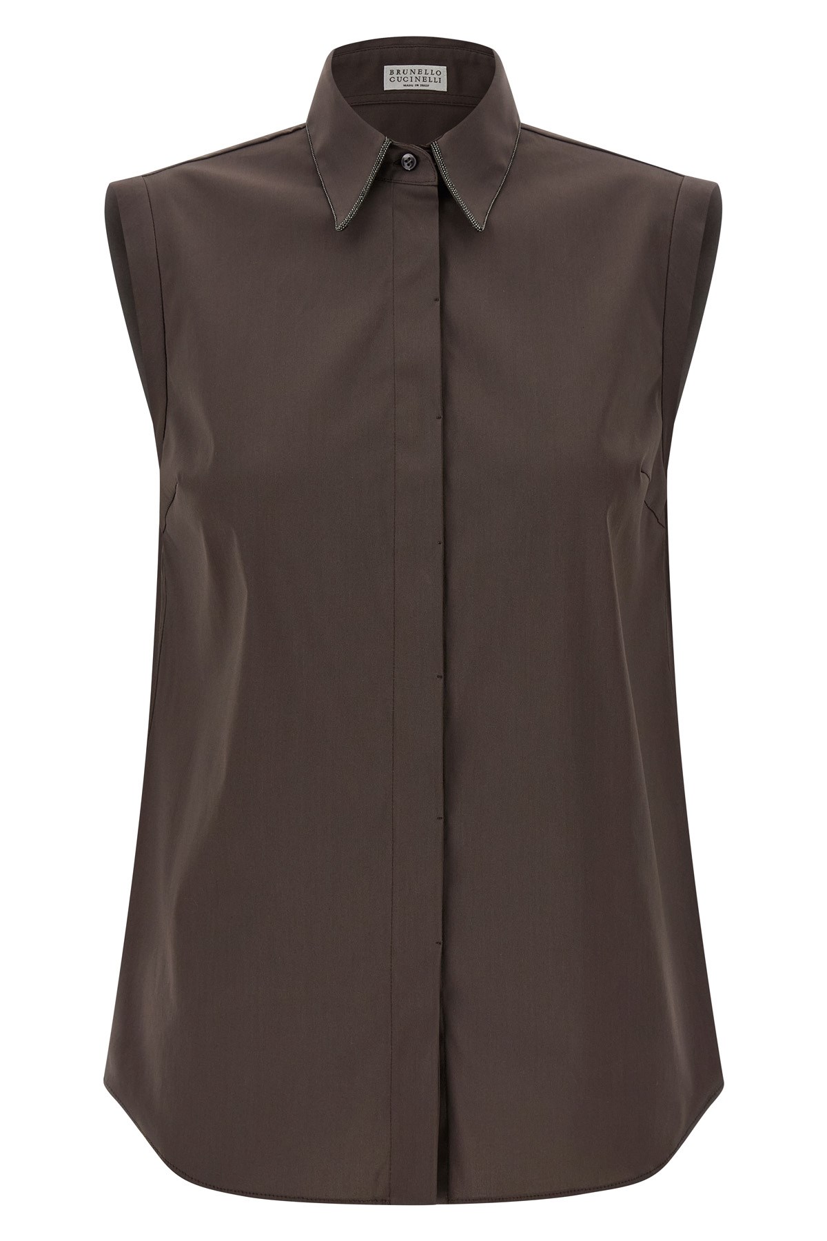 Brunello Cucinelli Sleeveless Shirt Featuring Pointed Collar Detail In Brown