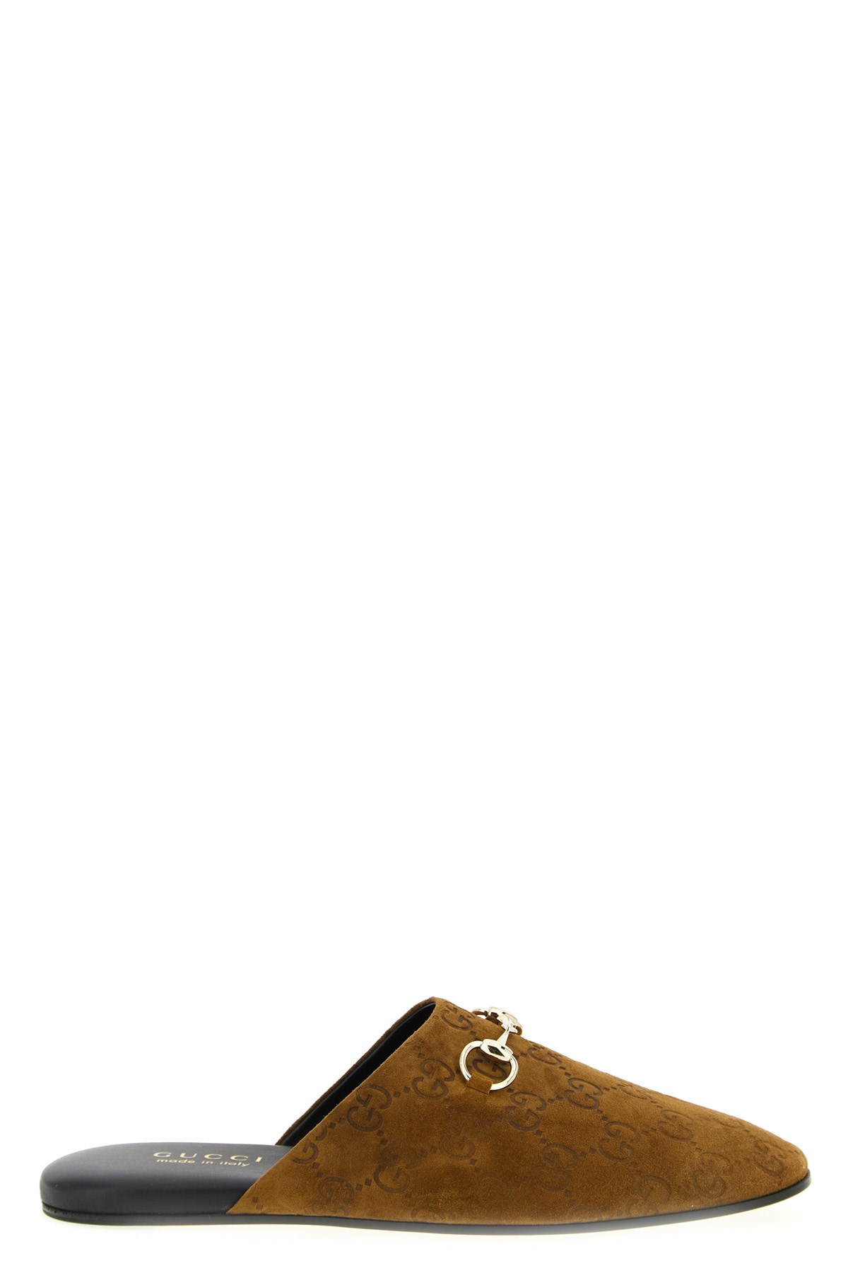 Gucci Women Brown Mule With Horsebit On The Front And All-over Gg Motif In Suede Woman In Brown