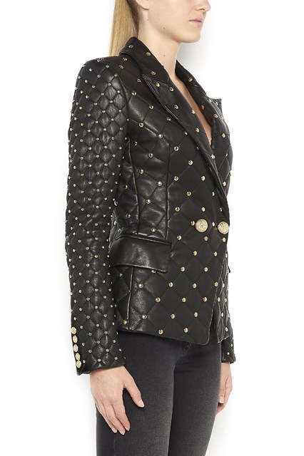 six buttons lamb leather tailleur jacket