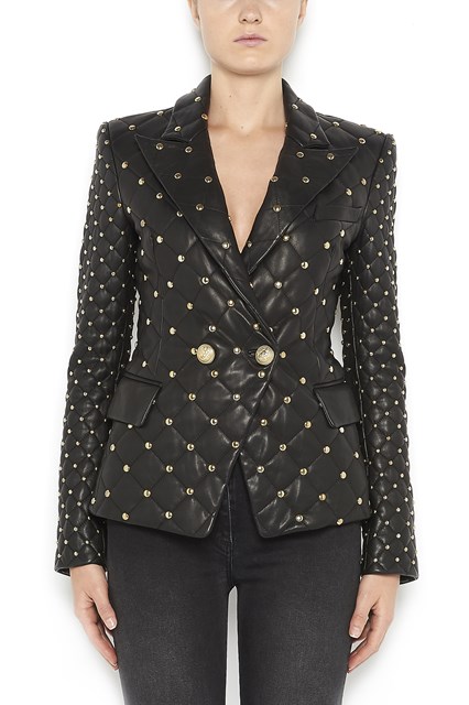 six buttons lamb leather tailleur jacket