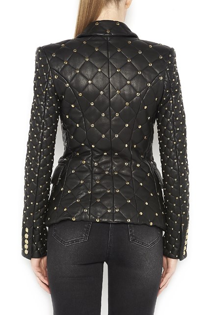 six buttons lamb leather tailleur jacket