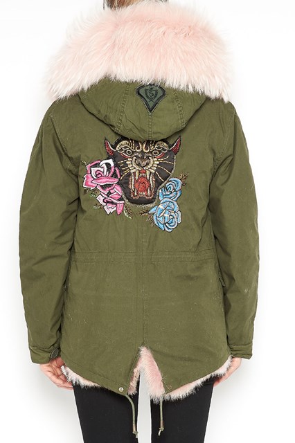 'Panther' embroidery short slim parka