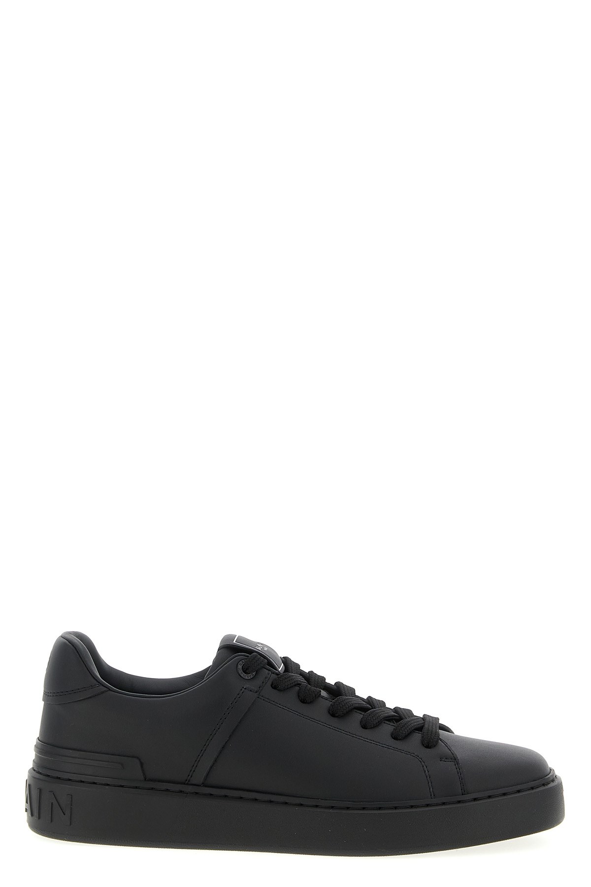 Balmain Black Low Top Sneakers With Logo In Leather In Black