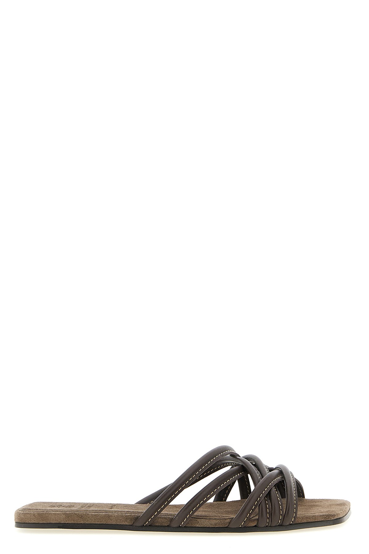 Brunello Cucinelli Leather Slides In Brown