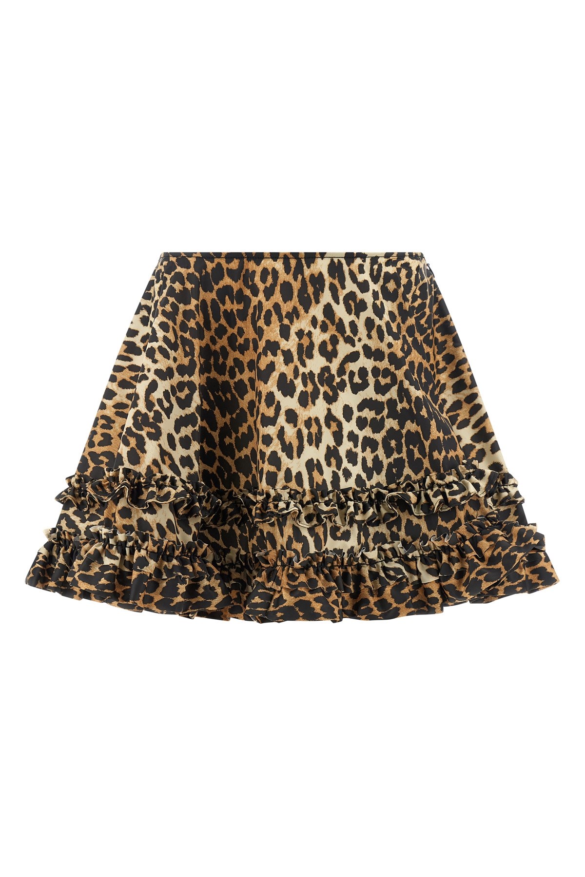 GANNI Gonna 'Leopard Duchesse Nylon Mini Frill'