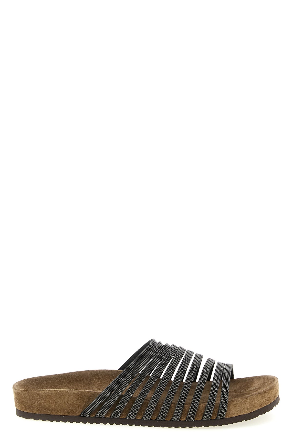 Brunello Cucinelli 'precious Straps' Slides In Black