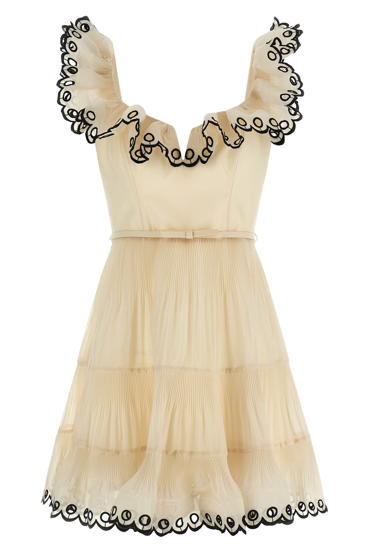 'Embroidered Frilled Mini' Dress - Size 0.0
