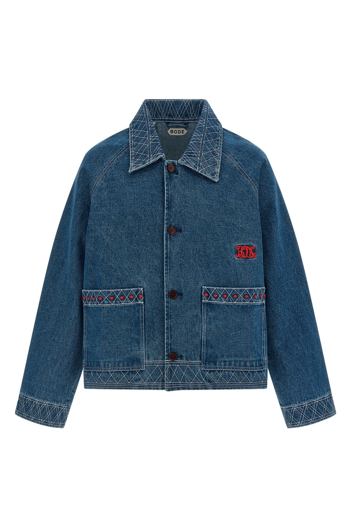 Bode Jeansjacke Mit Stickerei In Blue