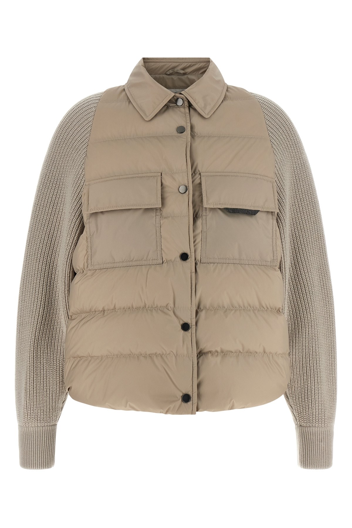 Brunello Cucinelli 'shiny Flap Detail' Down Jacket In Sand