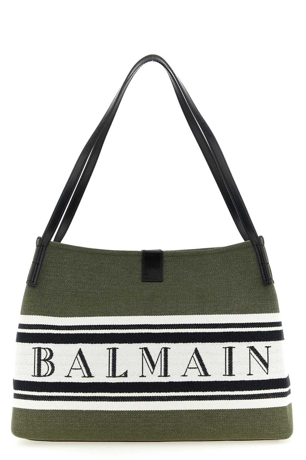Balmain Medium Canvas And Leather Release Tote In Green