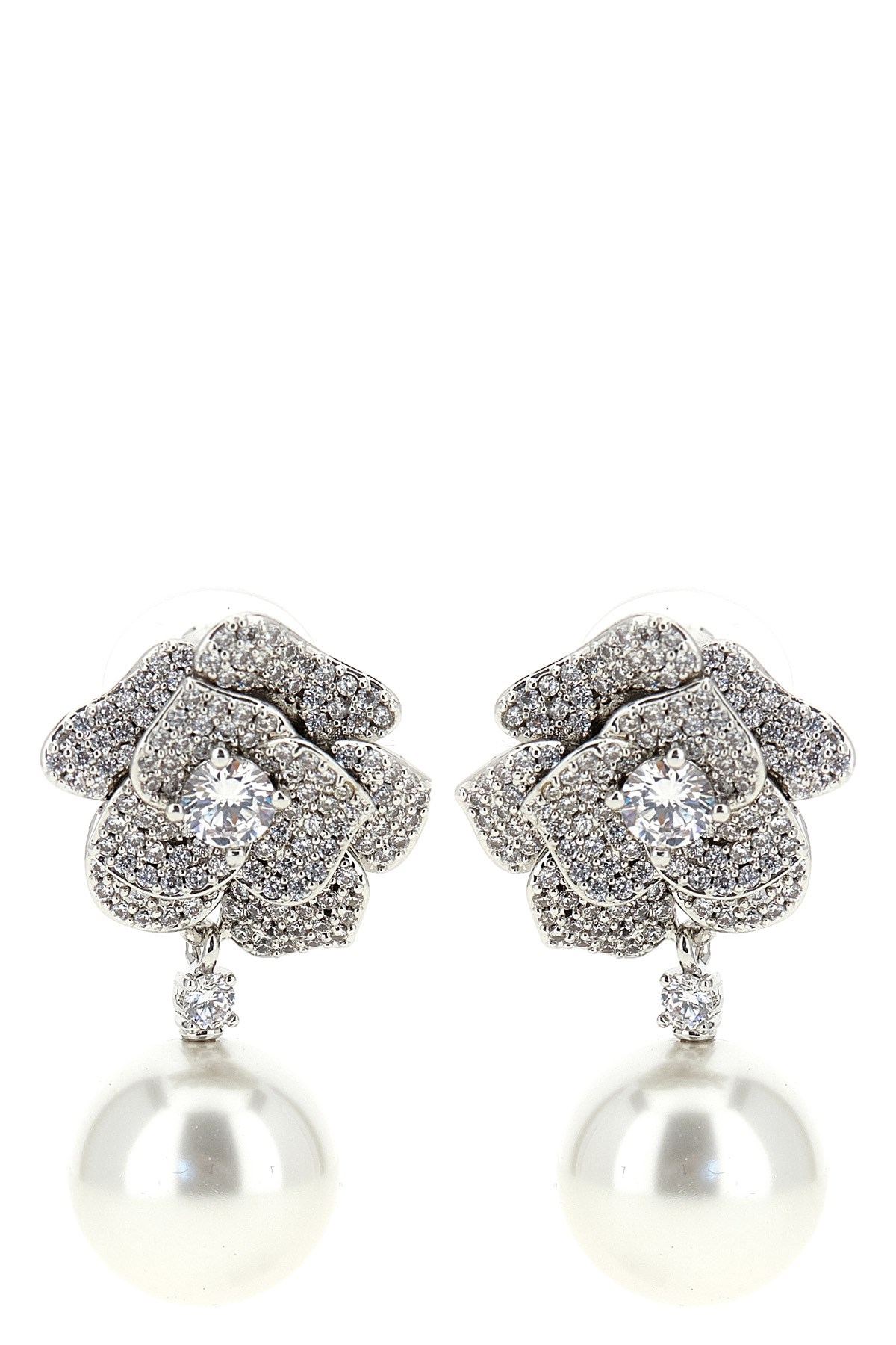 'Mini Crystal Flower Pearl' Earrings - Size U