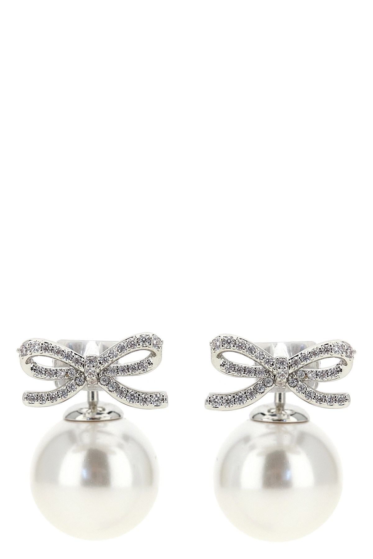 'Crystal Bow Pearl Back' Earrings - Size U
