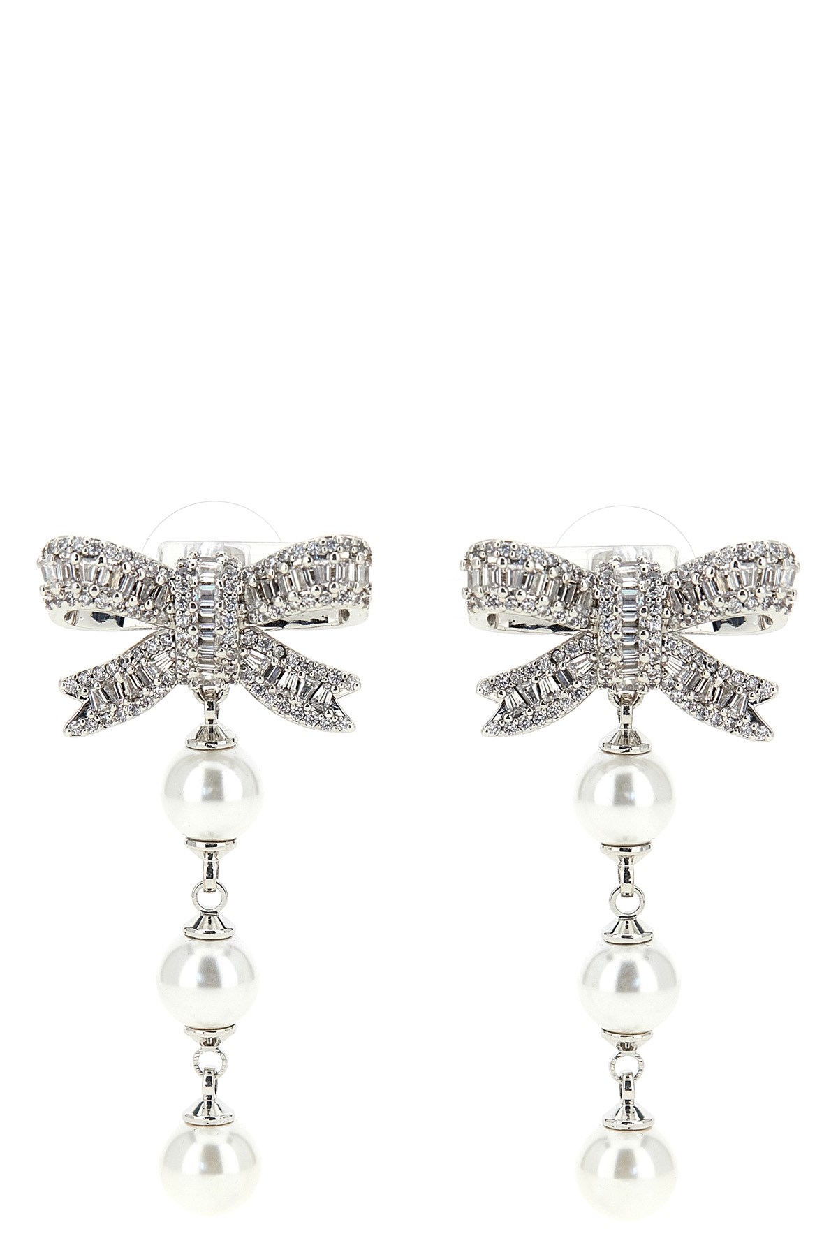 'Crystal Bow Pearl Droplet' Earrings - Size U