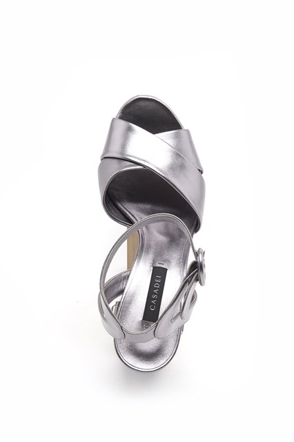 metallic calf leather sandals with jewel heel