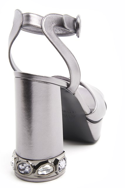 metallic calf leather sandals with jewel heel