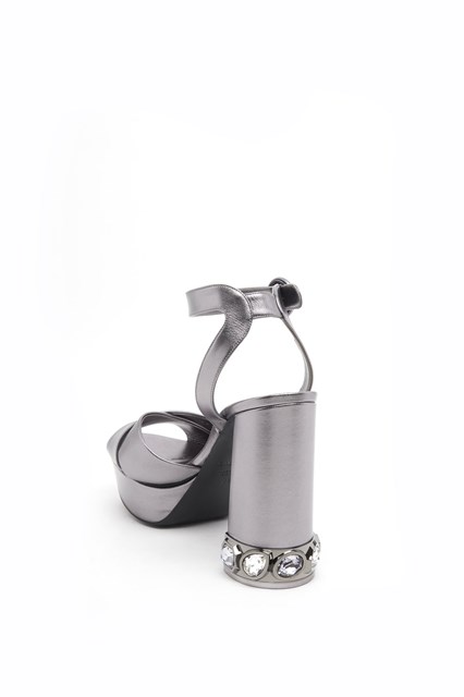 metallic calf leather sandals with jewel heel