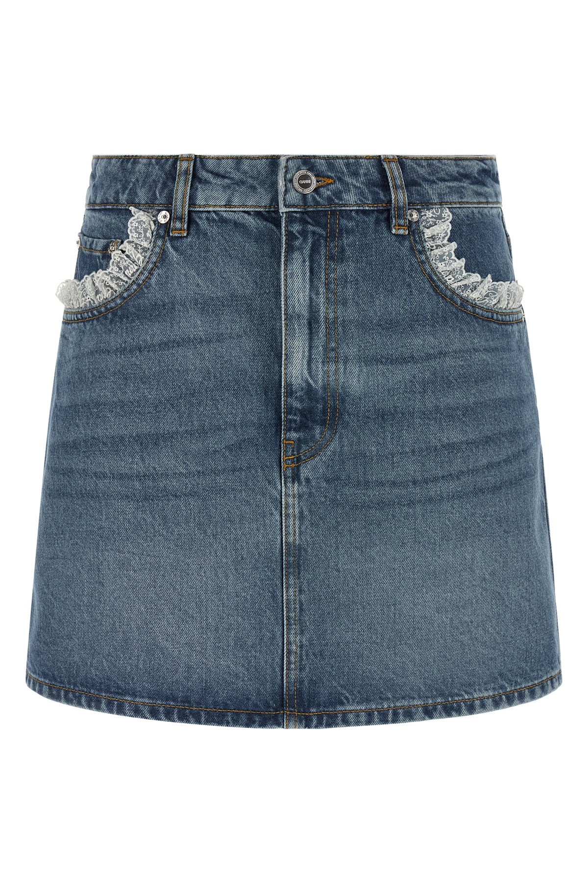 GANNI Rock Aus Denim Und Spitze　GANNI デニムとレースのスカート GANNI