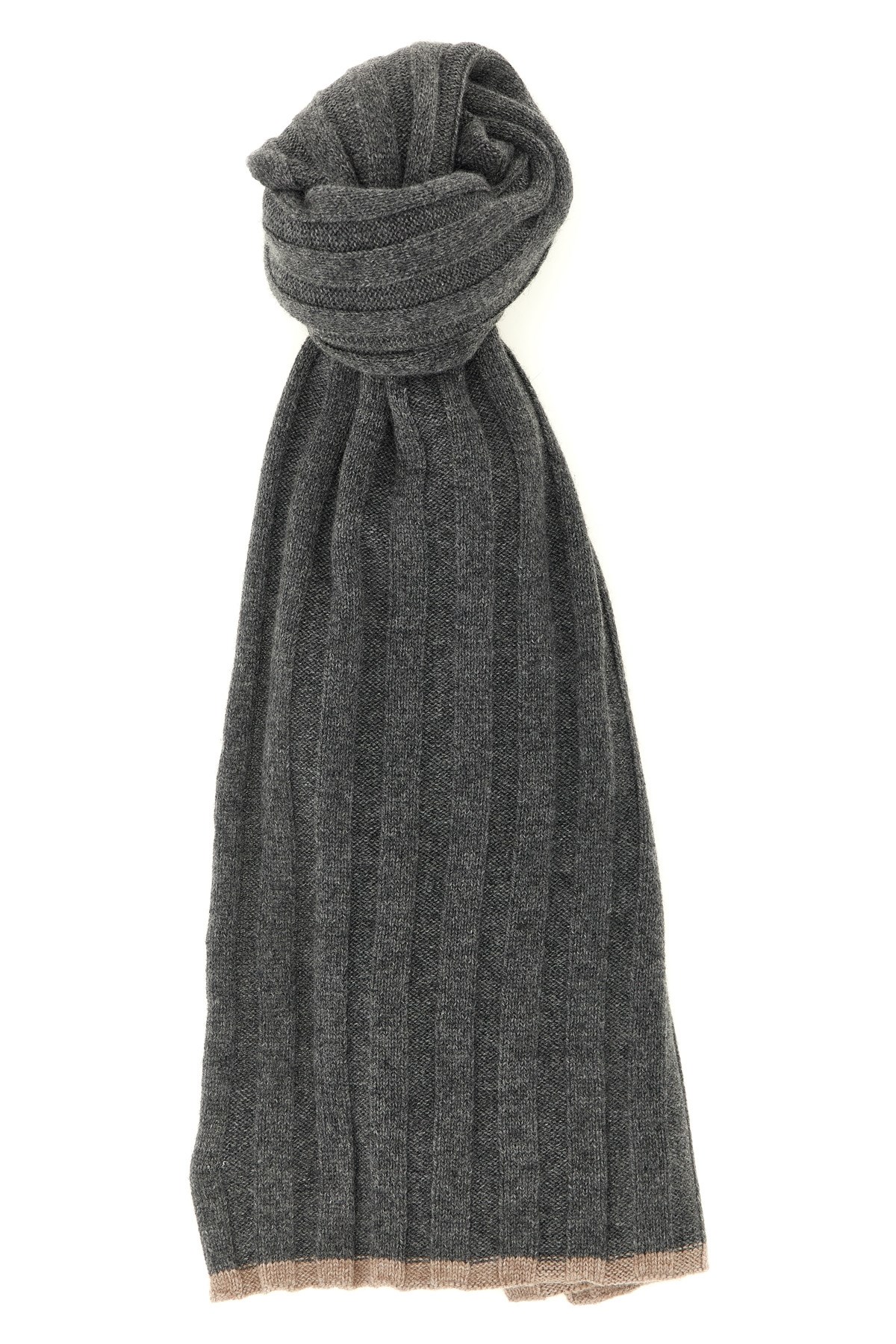BRUNELLO CUCINELLI Gerippter Kaschmir-Strickschal　BRUNELLO CUCINELLI リブカシミアニットスカーフ BRUNELLO