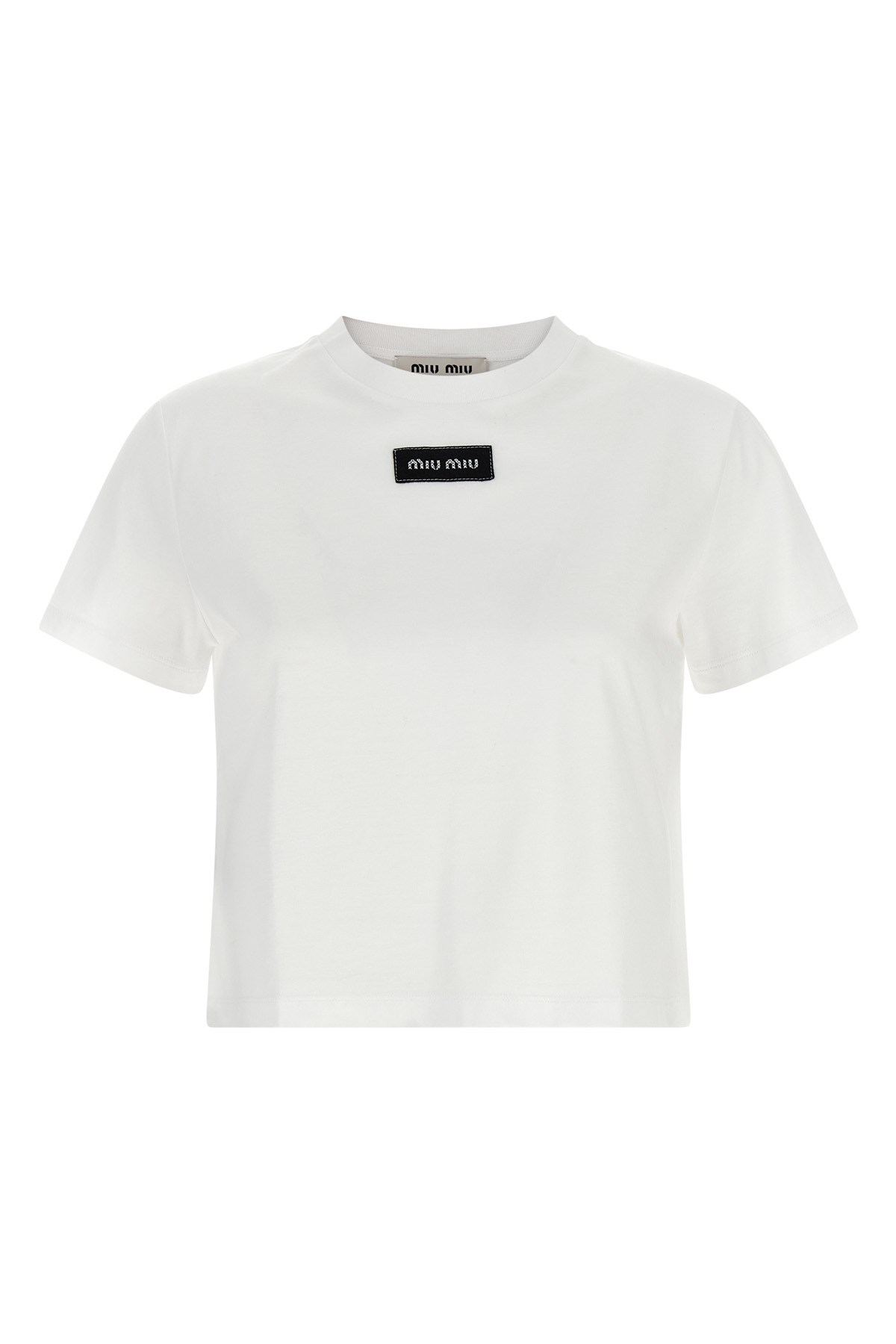 MIU MIU Kurzes T-Shirt Mit Logoaufnäher MIU