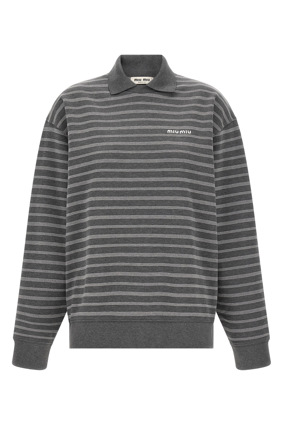 Miu Miu Striped Collared Sweatshirt In Multi