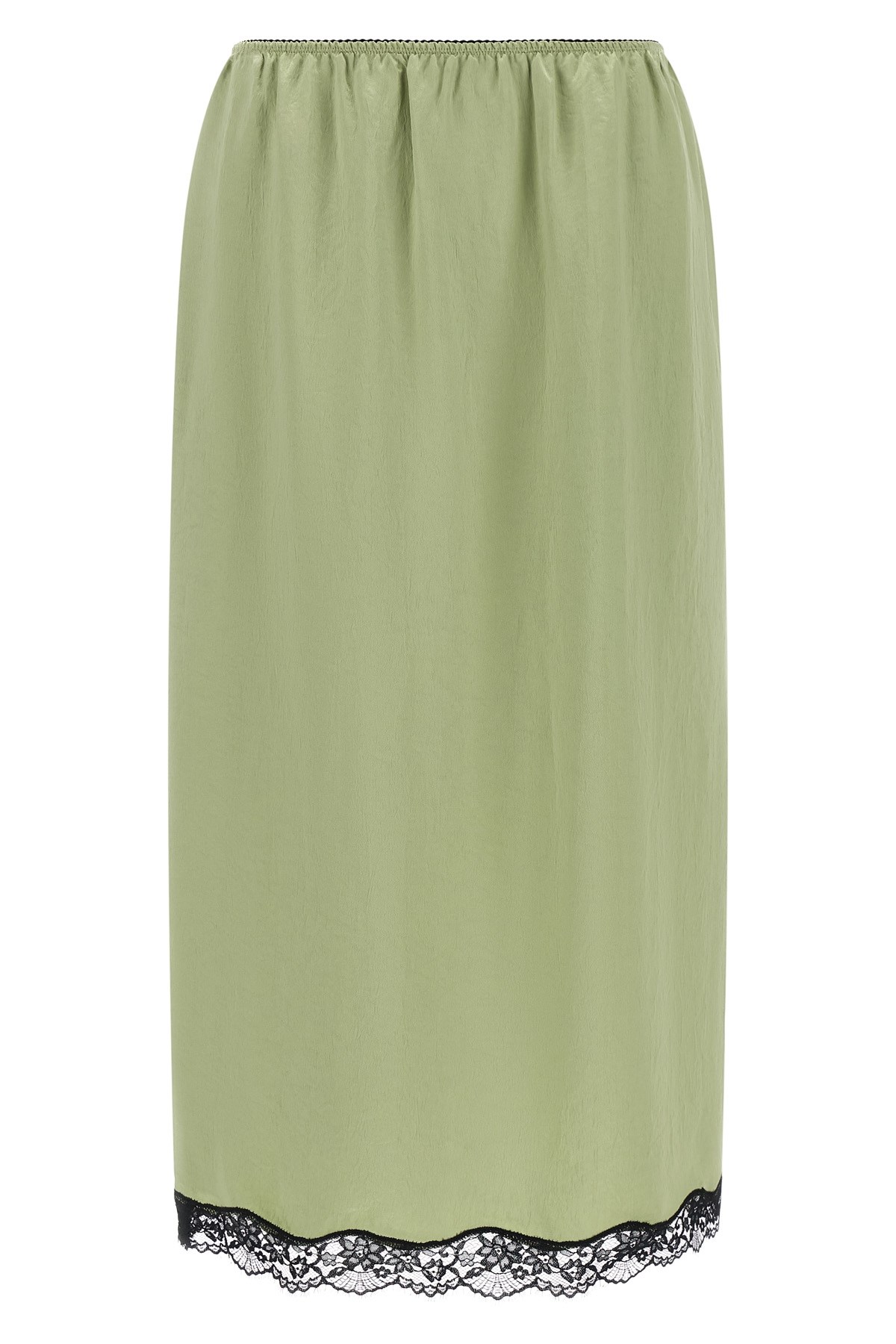 TWIN SET Satin Froissé And Lace Skirt