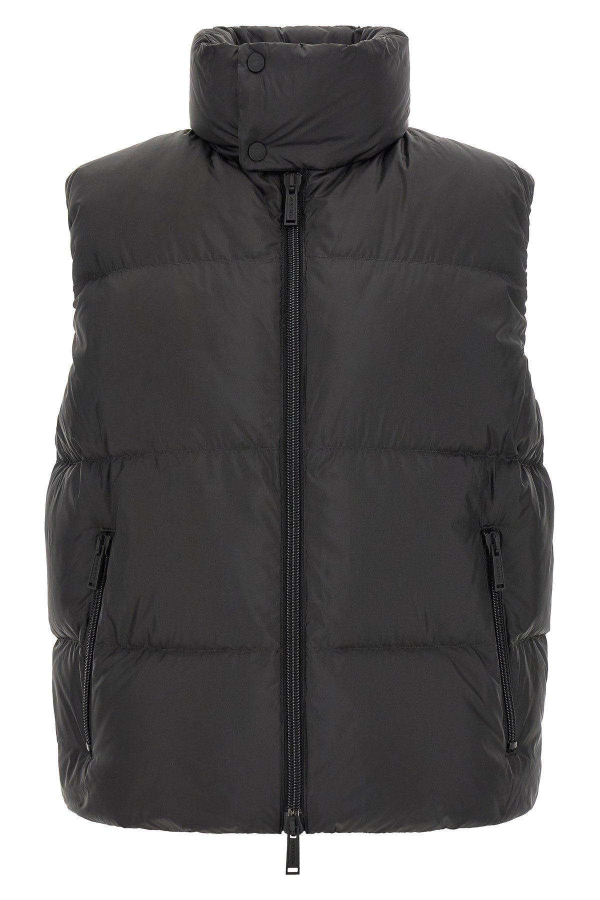 Dsquared2 Nylon Sleeveless Down Jacket High Collar In Black