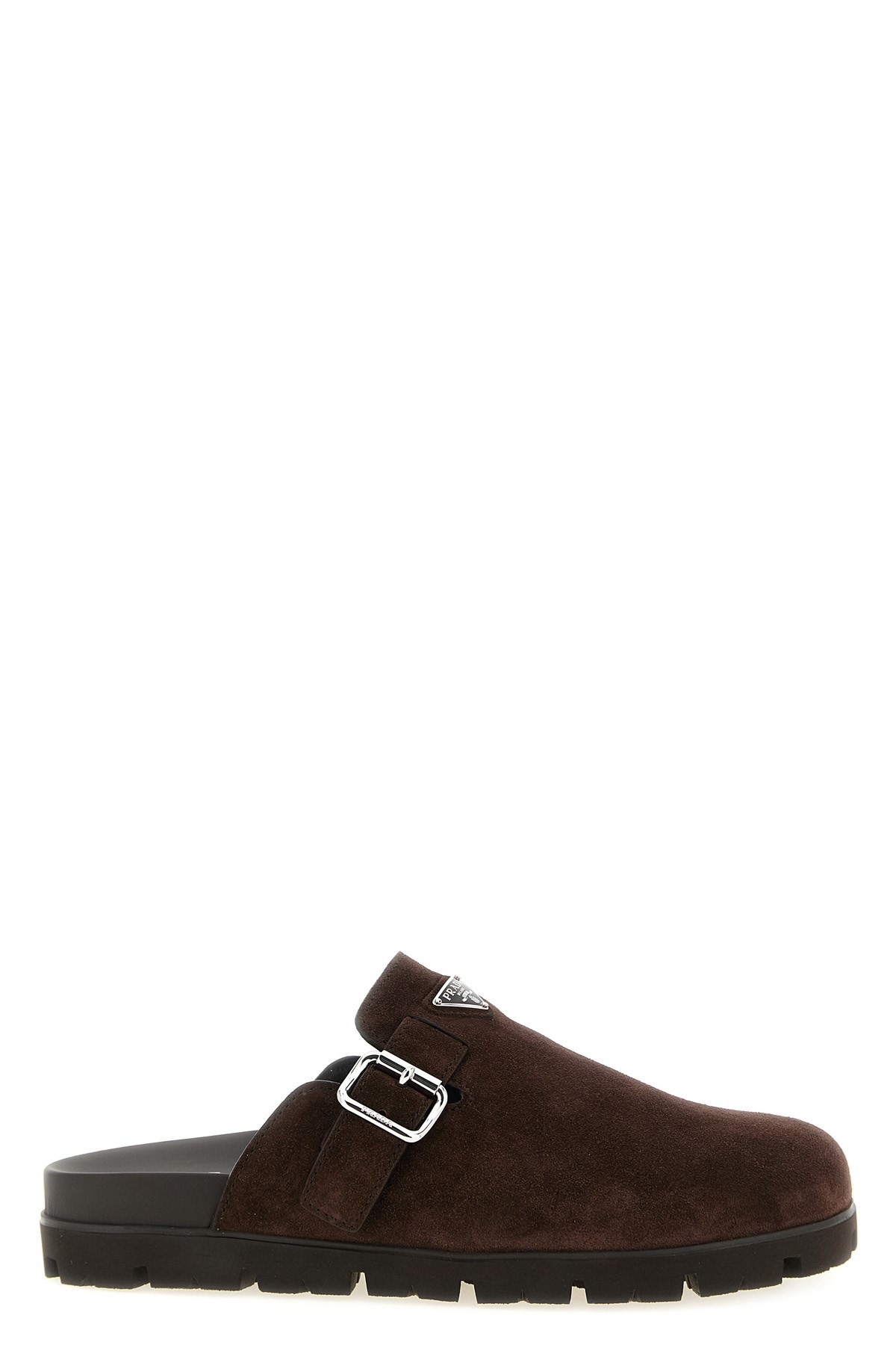 PRADA Enameled Triangle Logo Sabots