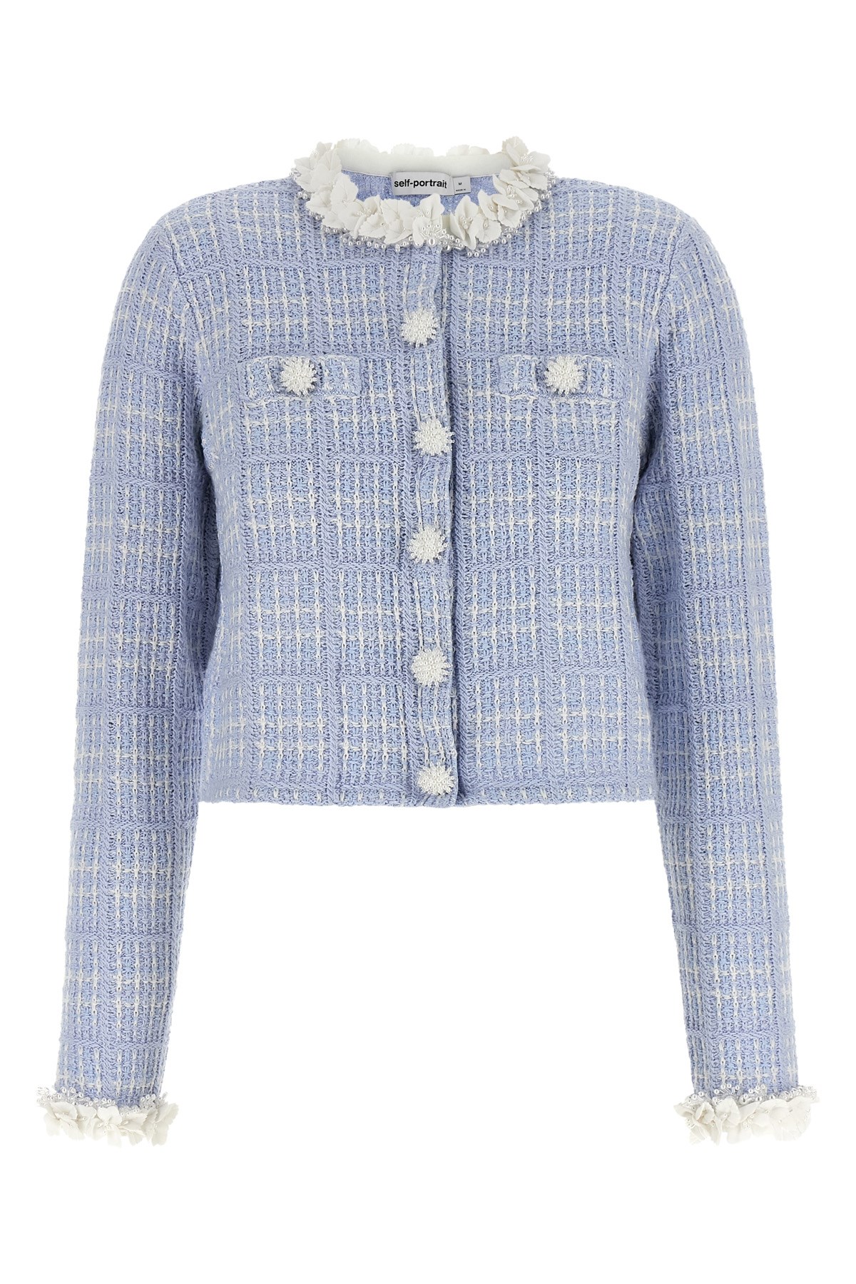 Self-portrait Check Knit Jacket In Blue