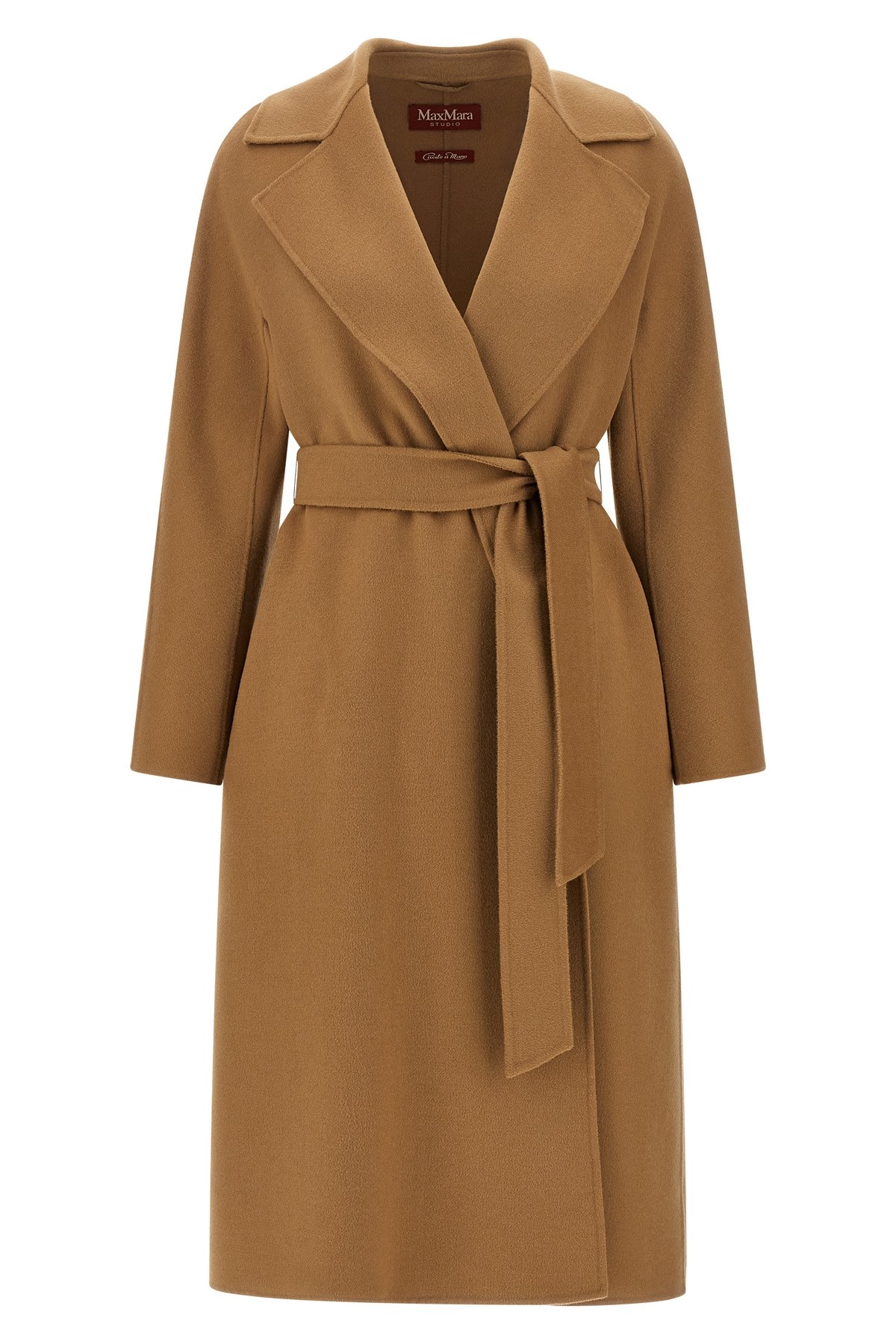 Max Mara Dravenna Belted Wool Coat In Brown