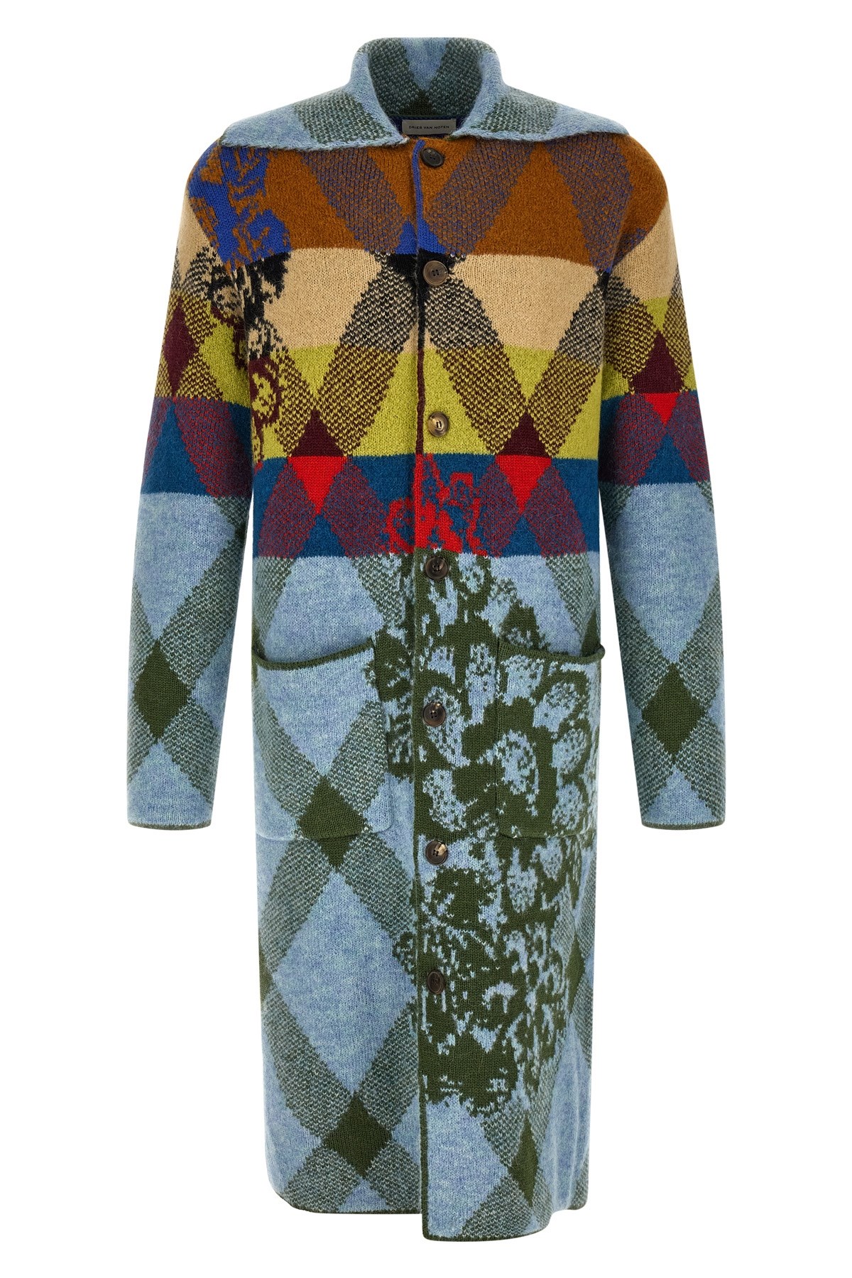 Dries Van Noten Patchwork Intarsia Cardigan In Multi