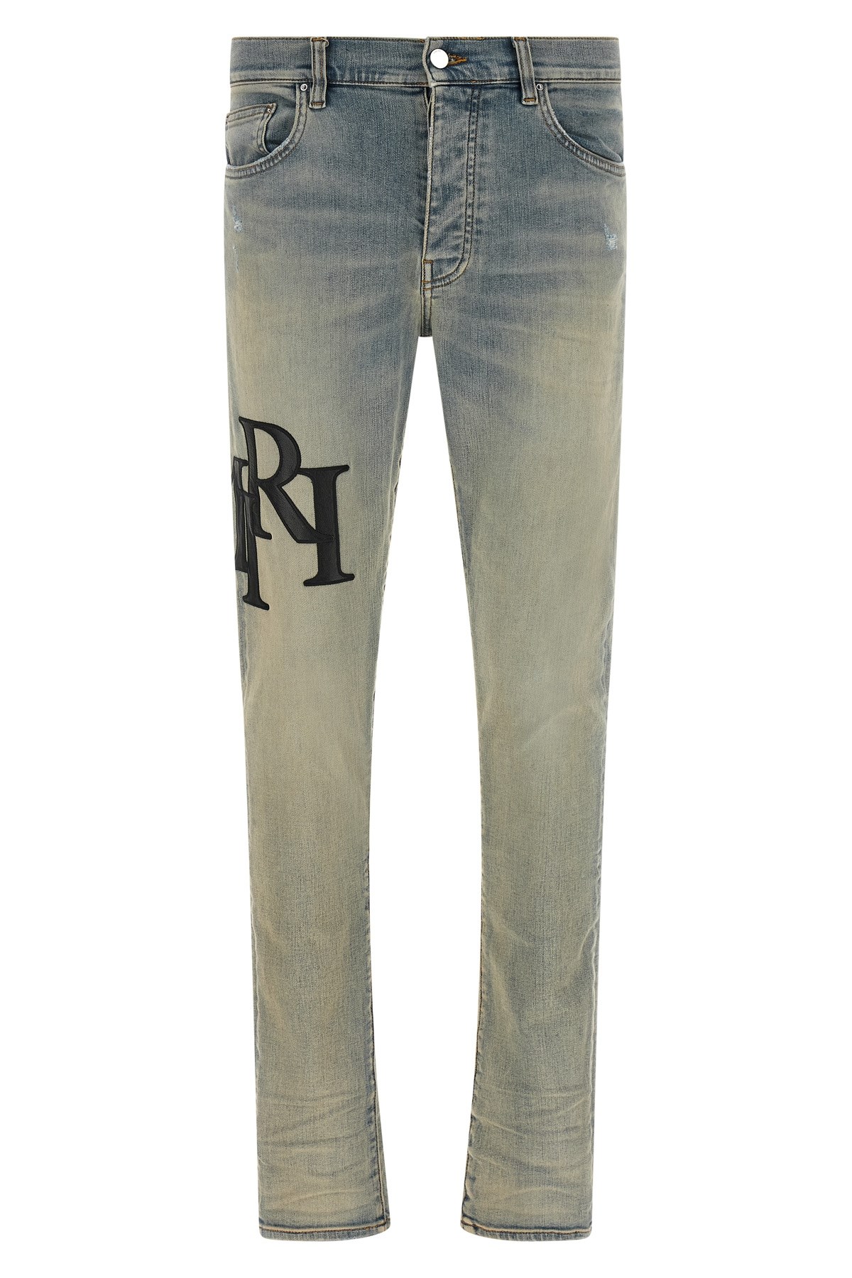 Amiri 'staggered Logo' Jeans In Light Blue