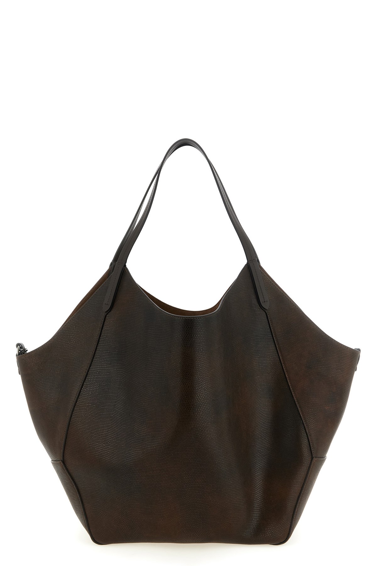 BRUNELLO CUCINELLI Reversible Lizard Effect Leather Duo Shopping Bag