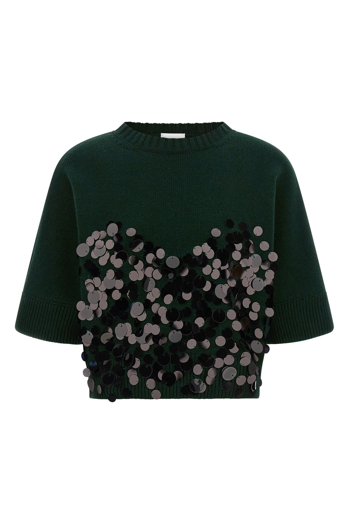 Nude Sequin Cropped Sweater In Green