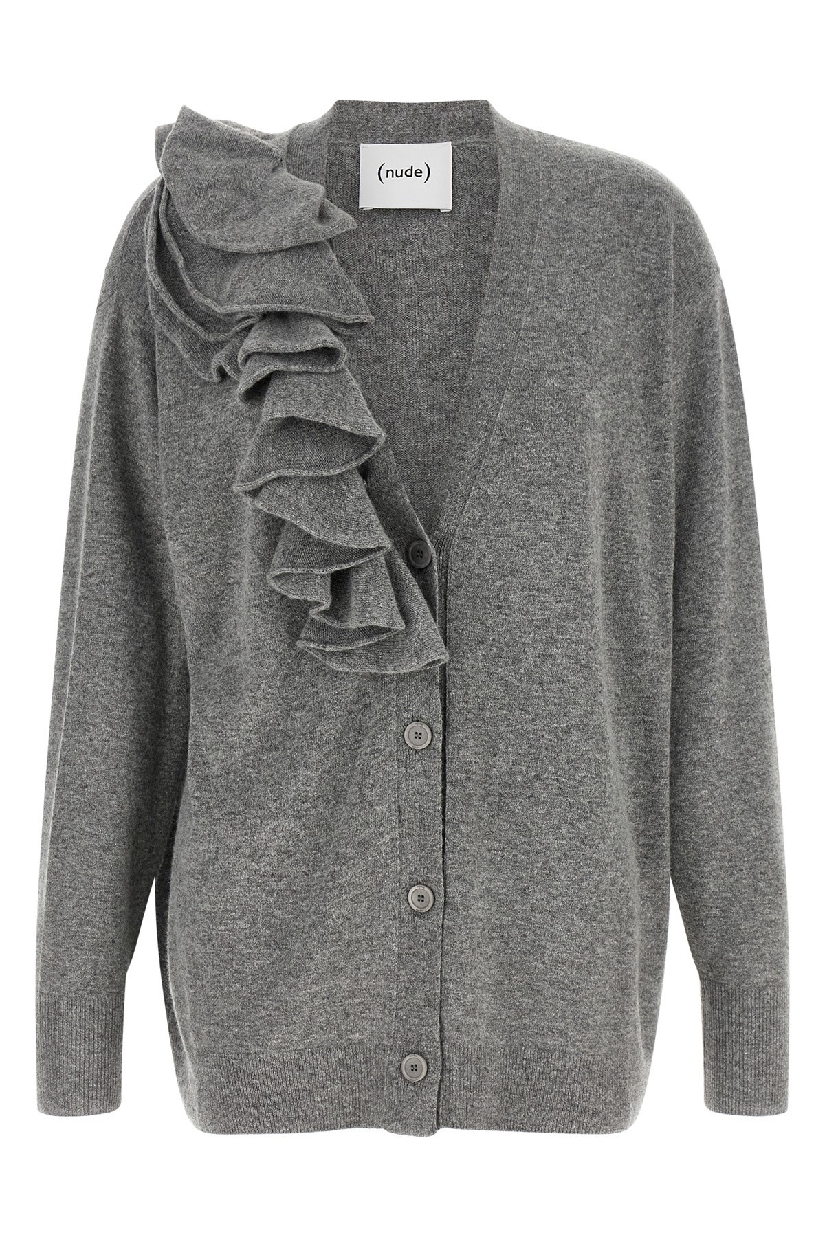 Nude Ruffle Cardigan In Grigio