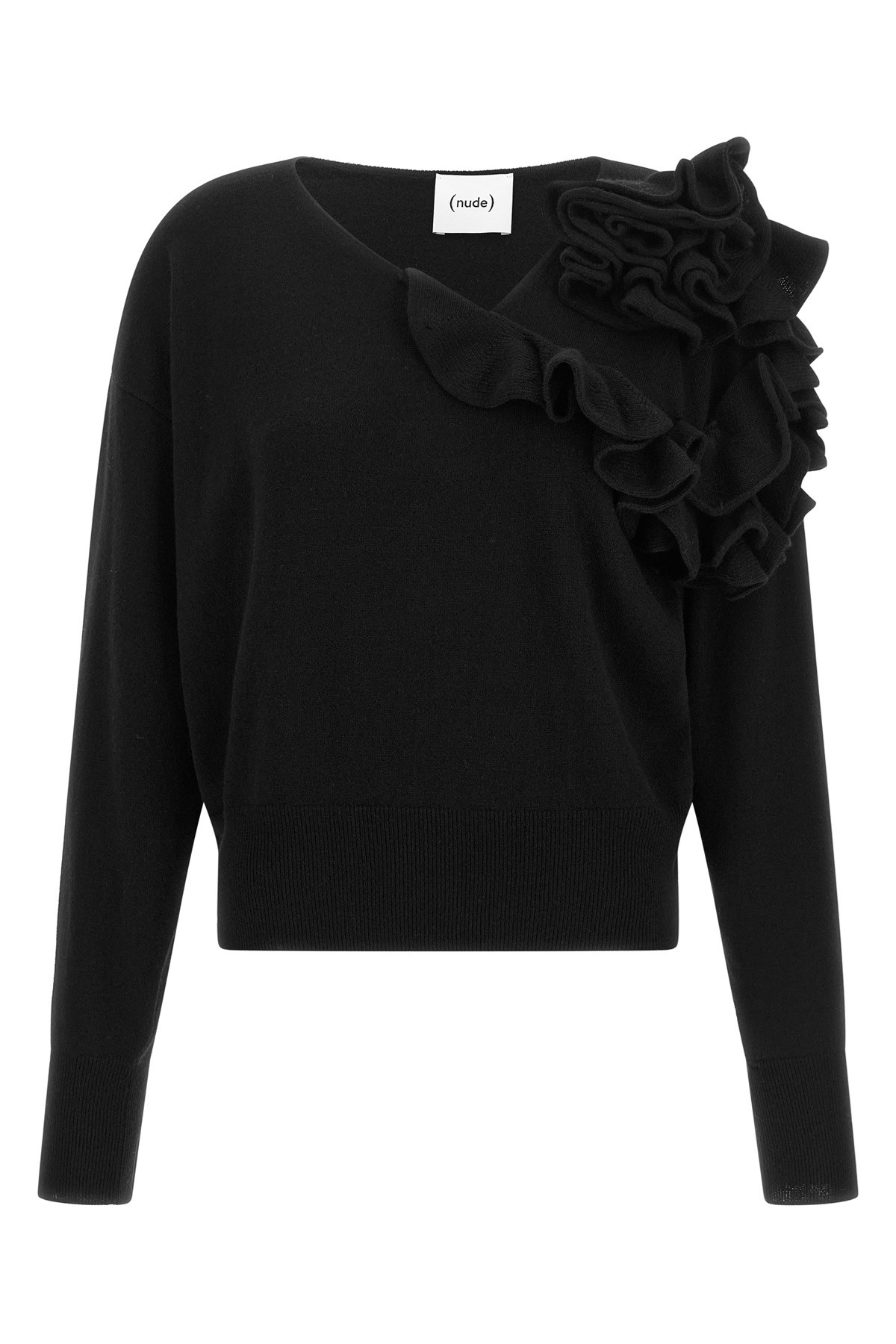 Nude Ruffled Sweater In Nero